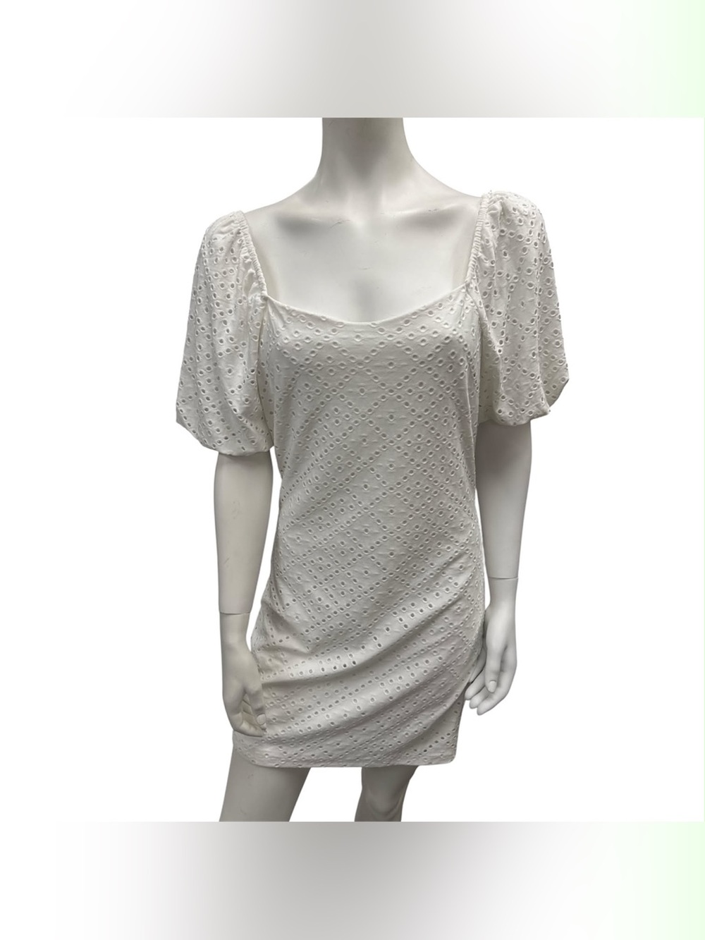Vero Moda White Eyelet Puff Sleeve Mini Dress Size M